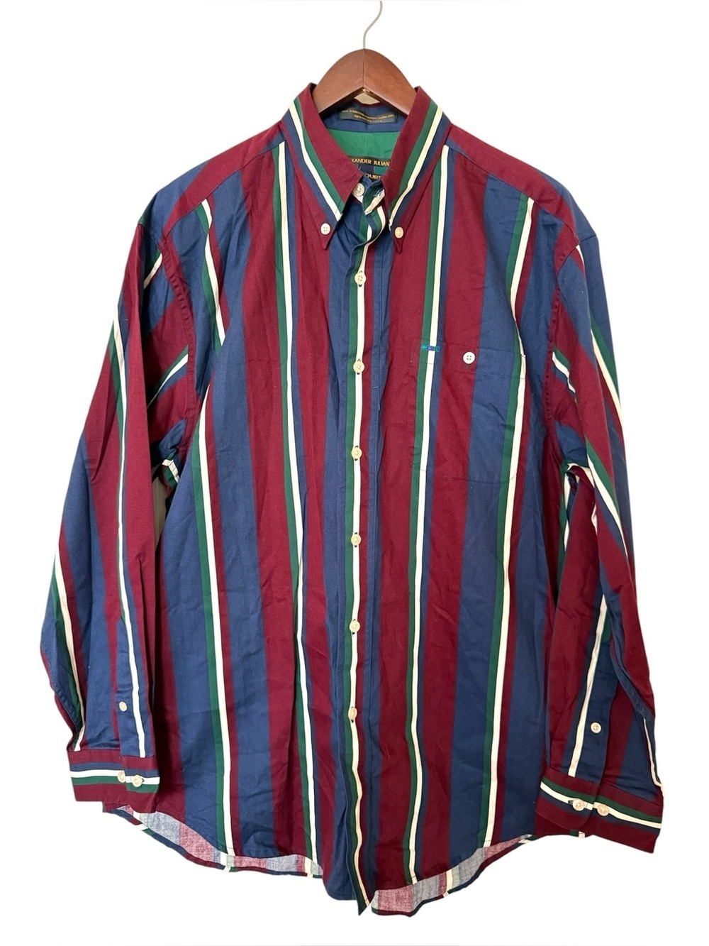 Vintage Alexander Julian Burgundy & Blue Vertical Stripe Button-Down Shirt